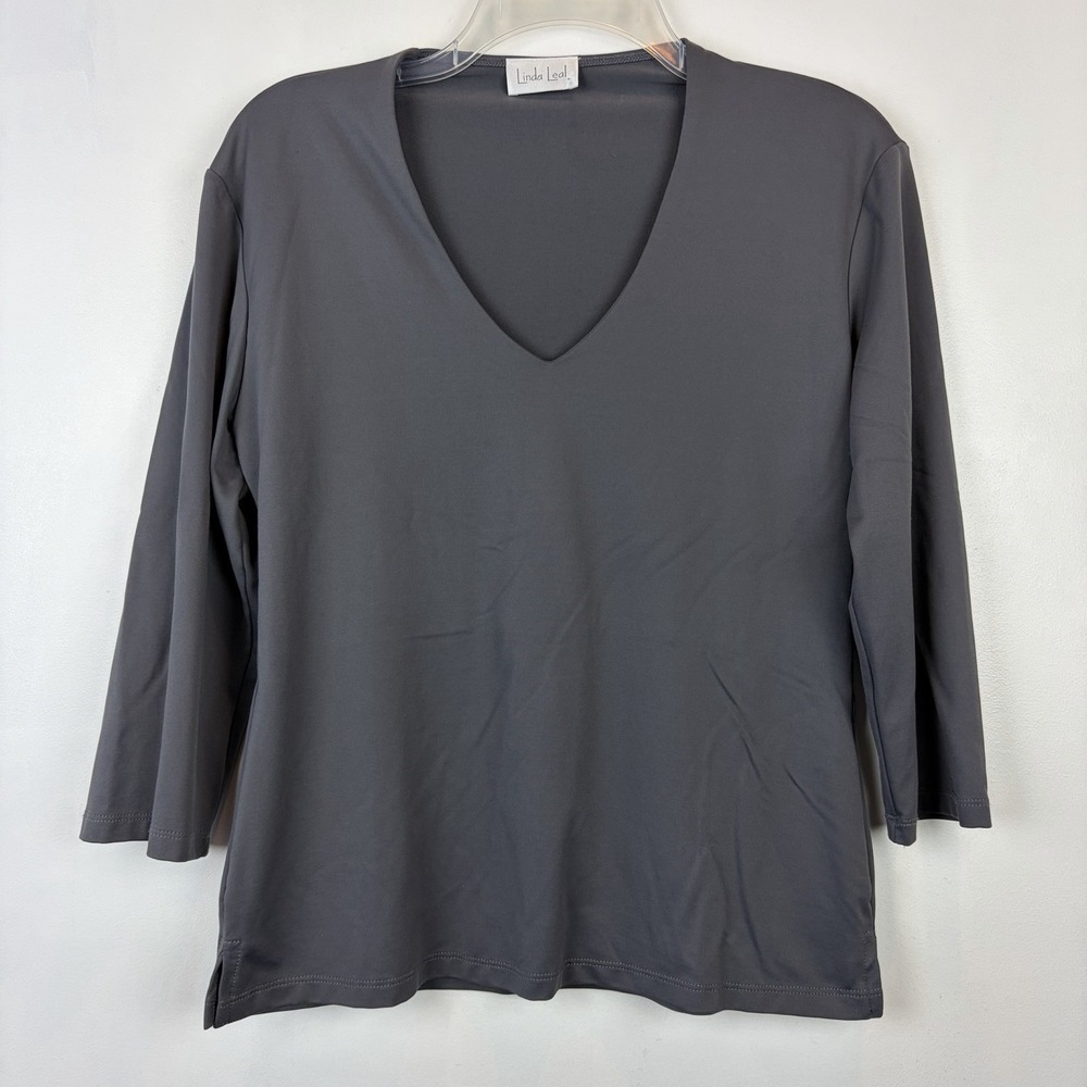 Minimalist Top Womens Large 3/4 Sleeve Gray Pullover Capsule Office Made USA